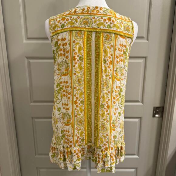 Cynthia Rowley Boho Yellow Floral Ruffle Tank Top Sleeveless Blouse Women’s - Picture 3 of 4
